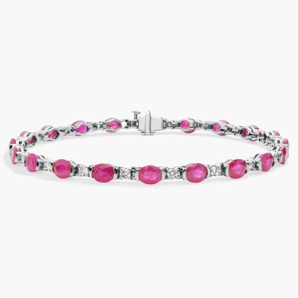 Oval Ruby and Diamond Semi-Bezel-Set Bracelet in 18k White Gold (5x4mm) - Image 3