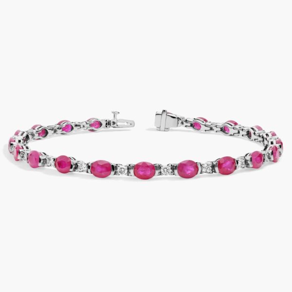 Oval Ruby and Diamond Semi-Bezel-Set Bracelet in 18k White Gold (5x4mm) - Image 5