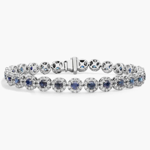 Sapphire and Diamond Halo Bracelet in 14k White Gold - Image 3