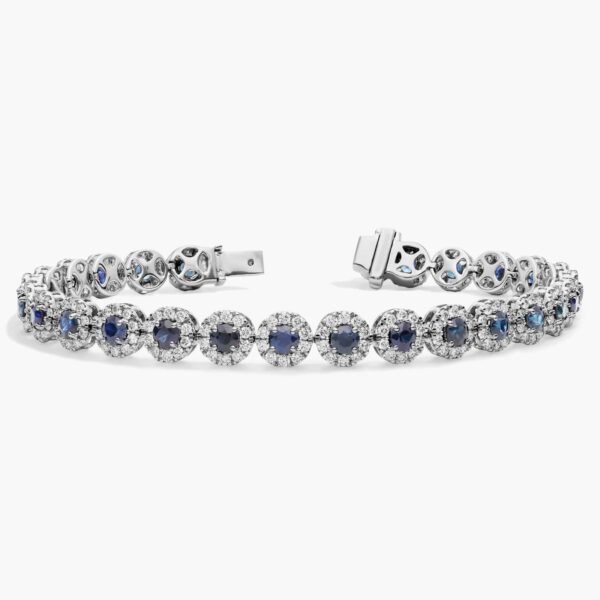 Sapphire and Diamond Halo Bracelet in 14k White Gold - Image 5