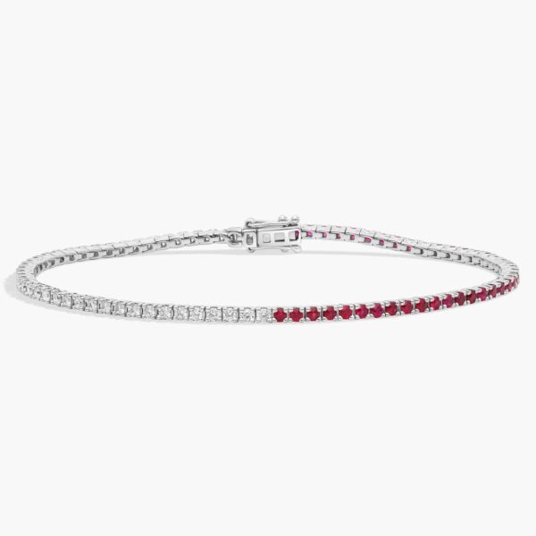 Half And Half Round Diamond and Ruby Tennis Bracelet in 14k White Gold - Image 5