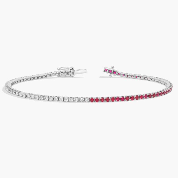Half And Half Round Diamond and Ruby Tennis Bracelet in 14k White Gold - Image 4
